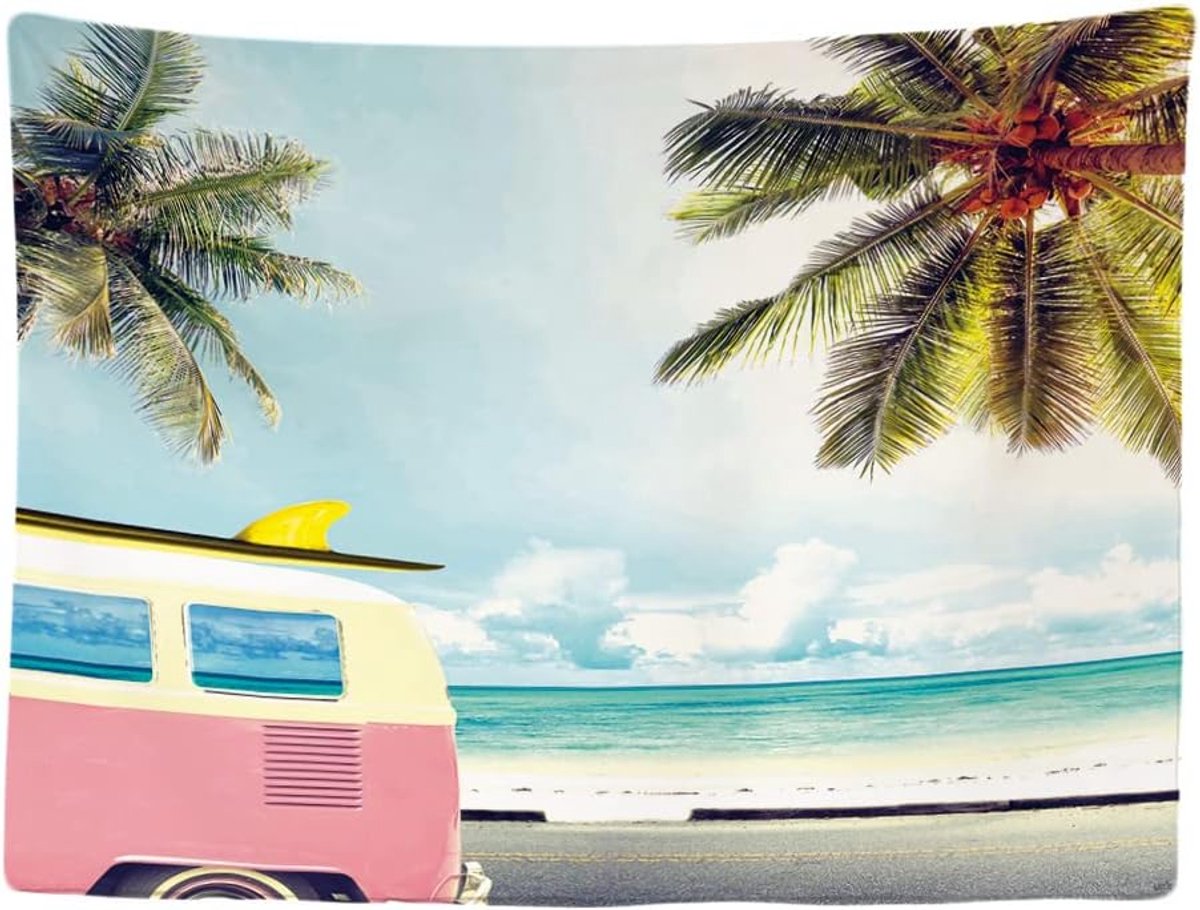 Wandkleed binnen - Wandtapijt - Volkwagen Bus - Camping - Muurkleed - Wanddoek Stof - 200 x 150 cm - Wanddecoratie - Wandhanger - Muurhanger - Fotobehang - Poster - Ulticool - Decoratie - Woonkamer - Slaapkamer