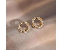 Gading dames oorknoppen met zirkonia-goudkleurig oorknopjes -klavertje-vier oorknoppen-12mm-zilver 925