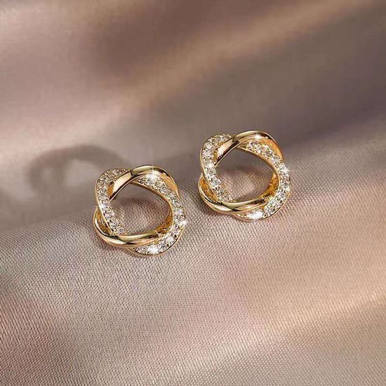 Boucles d'oreilles à tige Gading pour femmes avec zircone - Boucles d'oreilles à tige couleur or - Boucles d'oreilles à tige trèfle à quatre feuilles - 12 mm - Argent 925