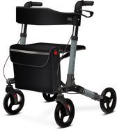 ELONEO Lichtgewicht Rollator met Zitje - Opvouwbare Aluminium Rollator voor Senioren, 8 Verstelbare Hoogtes, 3-voudig Opvouwbaar Loophulpmiddel met Tas & Parapluhouder, Past in Auto (Antraciet)