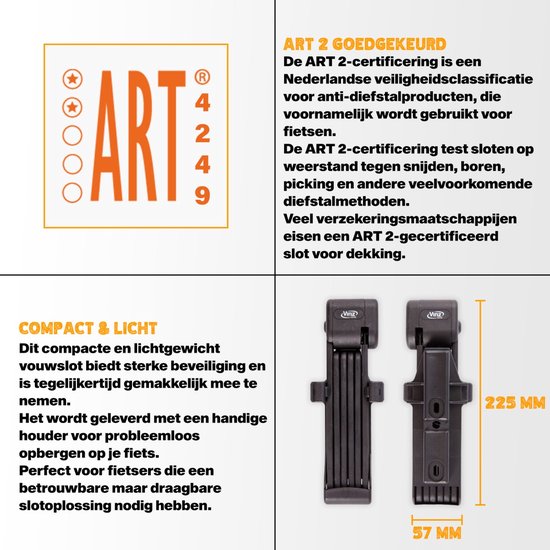 VINZ Tibba Fietsslot ART 2 - 150cm nodig? Bestel snel online met gratis verzending