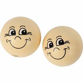 Balles en bois avec visages heureux - Boules avec tête - Boule en bois visage heureux - Trou à moitié percé - Beige clair - Dia: 22 mm - 10 pièces