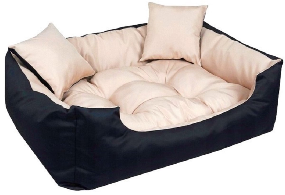 Waterdicht hondenbed - silicone vulling - 75 x 65 cm - beige + zwarte kleur - voor een middelgrote hond - maat M