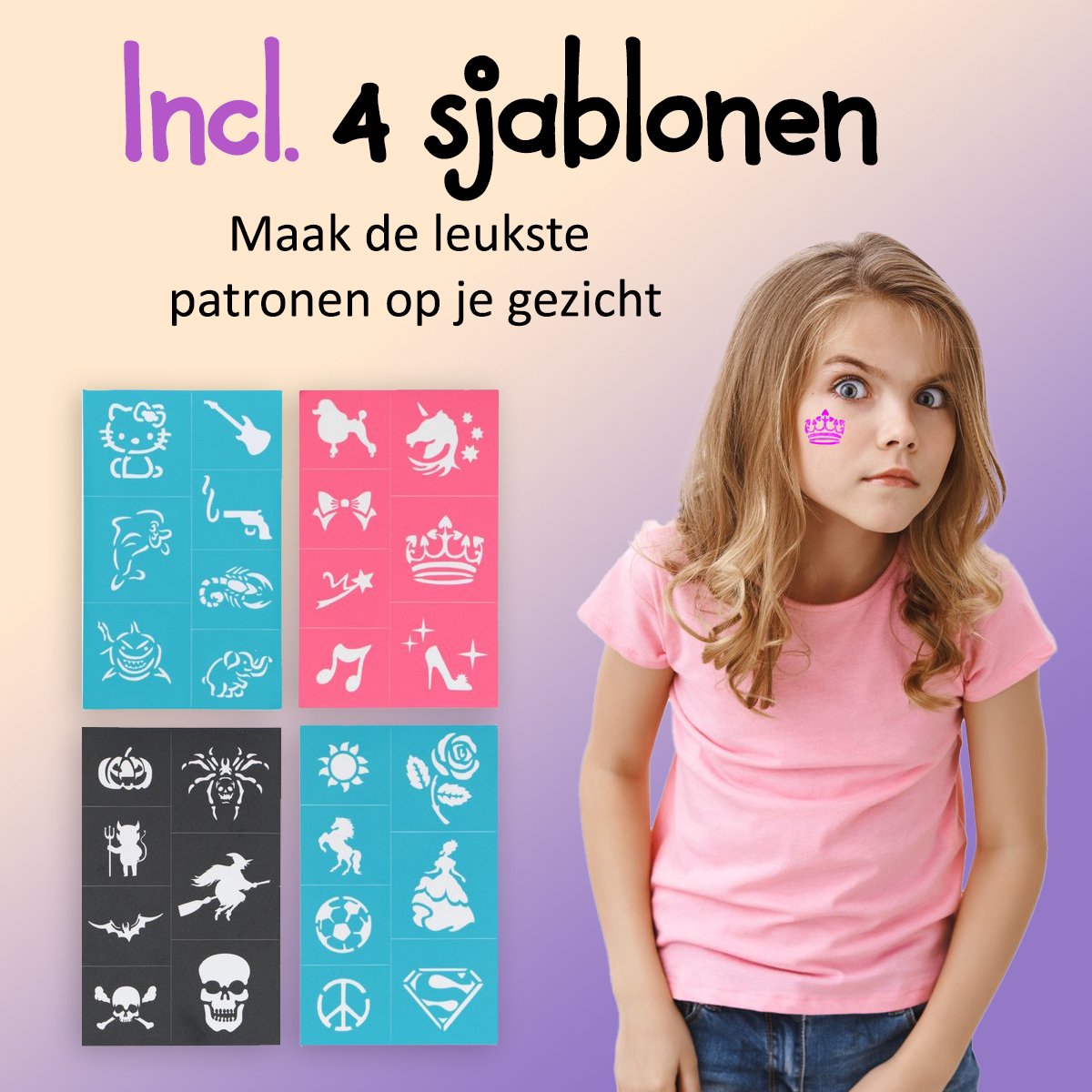 CREACOL Schminkset - 16 Kleuren Grimas Schmink Kinderen - Grime Schmink - Met Bio Gliters & Haarkrijt — afbeelding 7