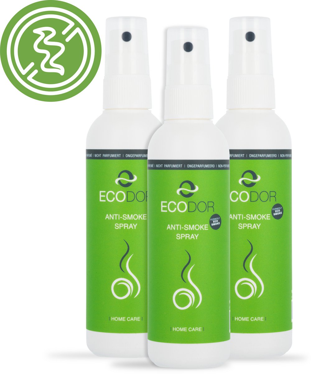 Ecodor EcoSmoke - Anti Rooklucht - Ontgeurder - Geurverwijderaar - Anti Tabak - Luchtverfrisser - Geurvreter - Geurvernietiger - 3x100 ml