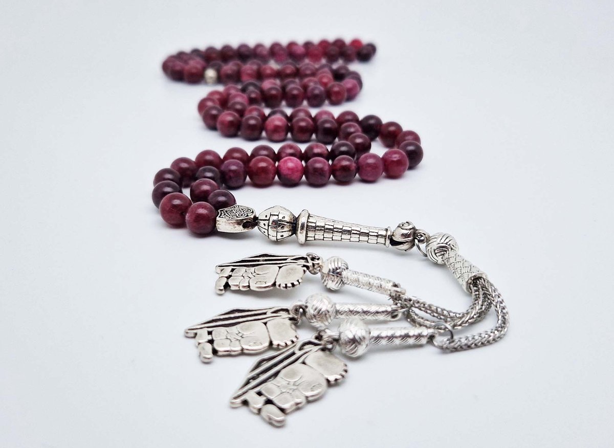 Handgemaakte tesbih "Tasbih" natuursteen "Lepidolite" - Aantal kralen 99 - Diameter kralen 8MM - met metaal tassel "Hanzala" - Een mooi cadeau-idee