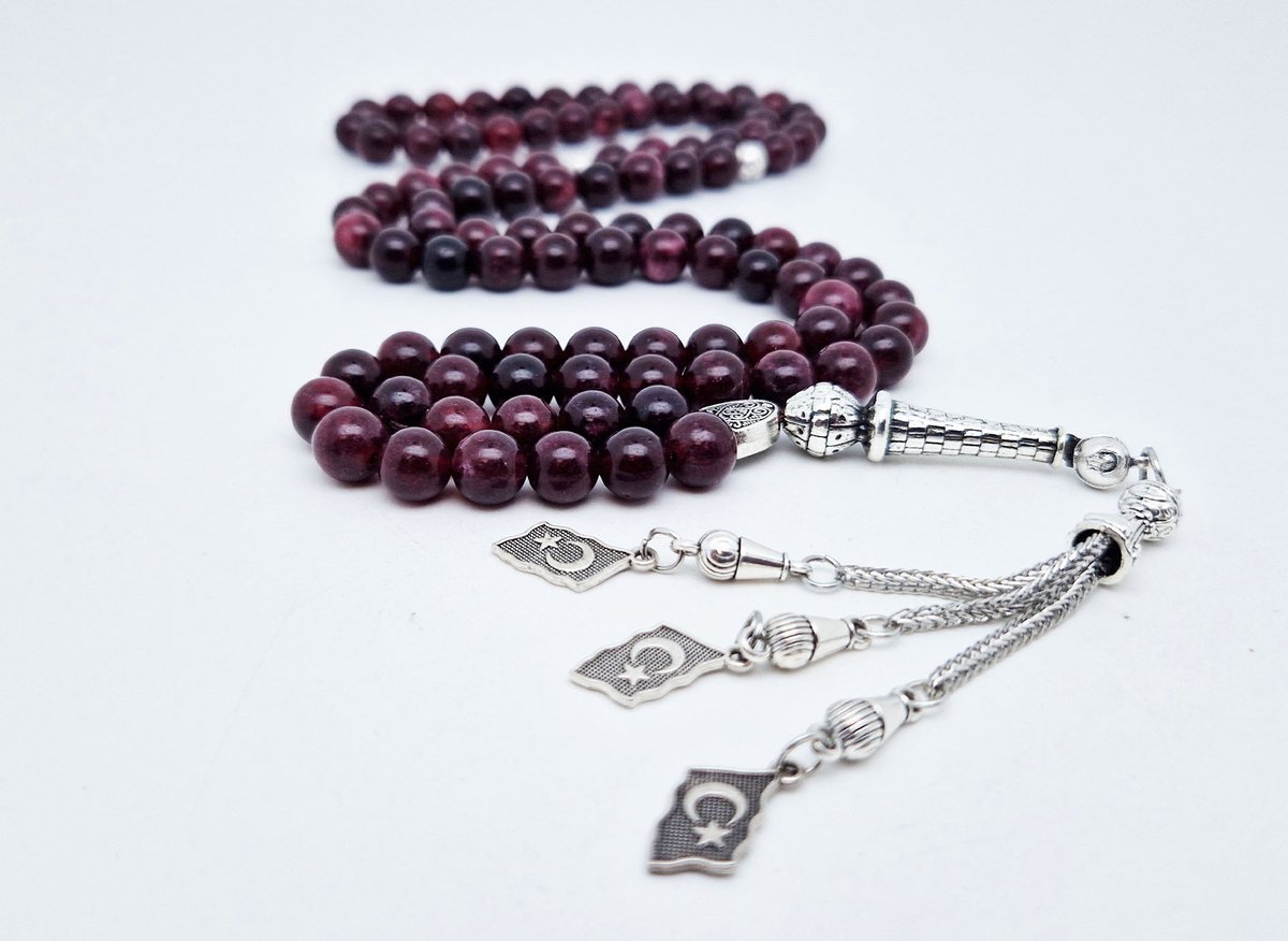 Handgemaakte tesbih "Tasbih" natuursteen "Lepidolite" - Aantal kralen 99 - Diameter kralen 8MM - met metaal tassel "Turkiye" - Een mooi cadeau-idee