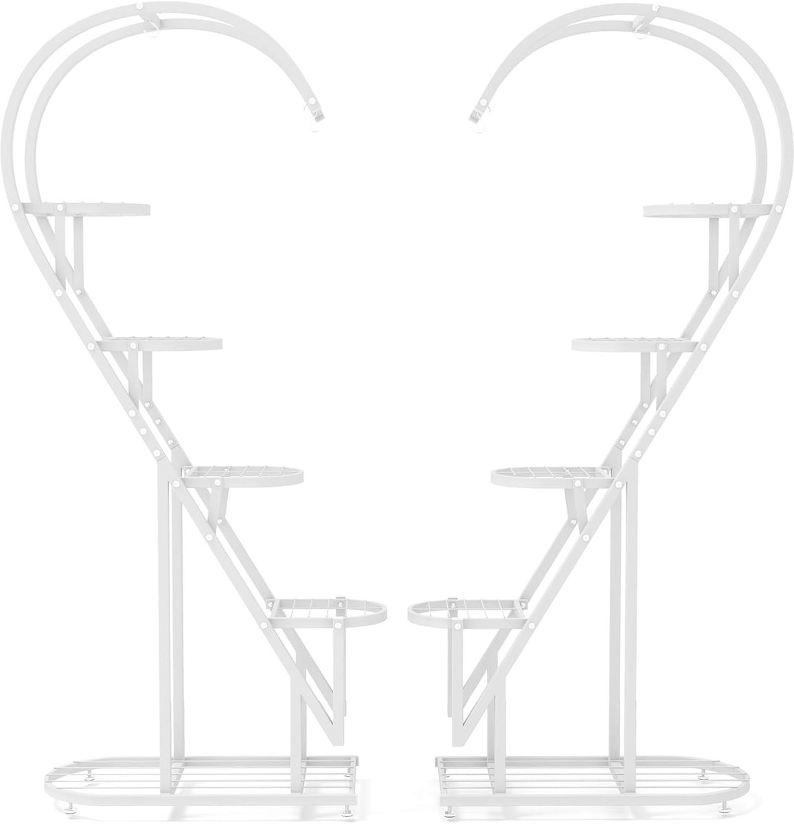 COSTWAY 5-traps metalen plantenstandaard, hartvormig, bloemenrek met haken, ladder, plantenrek, kantelbescherming, plantenladder, bloemenstandaard, voor tuin, balkon, woonkamer (wit)