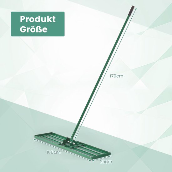 Gazonrakel, Metalen Gazonnivelleringhark Met Ergonomische Handgreep Nivellering Van Zandbodem Egaliseerhark Voor Tuin Achtertuin Golfbaan Groen 106 X 25 Cmsf6266