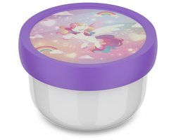 foto van Mepal fruitbox Campus - 300 ml - Inclusief fruitvorkje - Sluit goed af - Snackdoosje - Unicorn Glow
