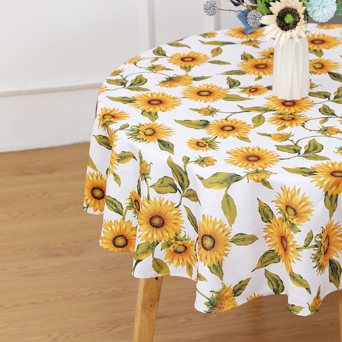 Ronde tafelkleed van pvc, transparant, voor keuken, waterdicht, olie- tafelkleed, zachte stof van glas (100 cm rond, Daisy