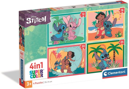 Clementoni - Kinderpuzzel 4 in 1 - Stitch - 12, 16, 20 en 24 Stukjes ...