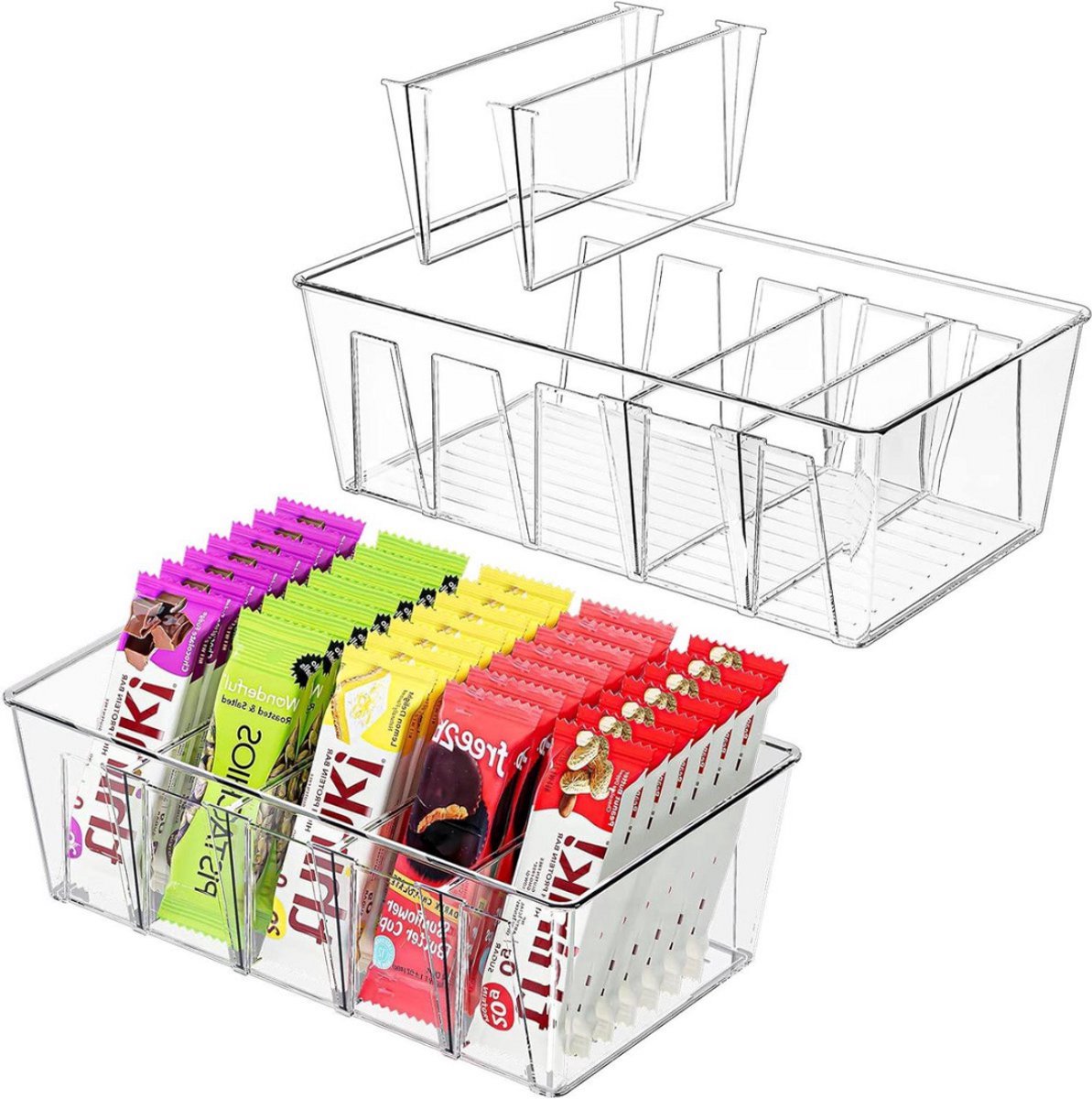 Set van 2 opbergbakken doorzichtige kunststof 5 compartimenten stapelbaar