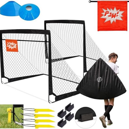 Happy Jump Voetbal doel pop-up voetbal net post voor kinderen tuin voetbal training 1 pak (7'x5', zwart geel Happy Jump Voetbal doel pop-up voetbal net post voor kinderen tuin voetbal training 1 pak (7'x5', zwart geel