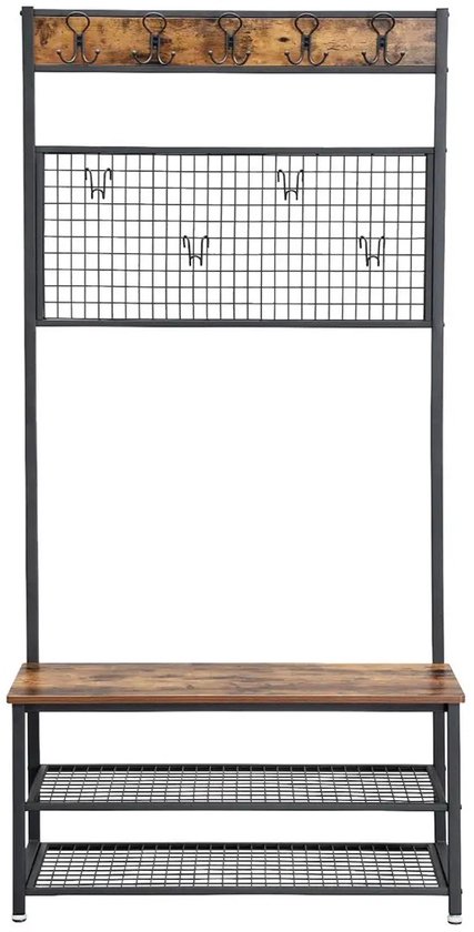 DeXem - Porte-manteau - Avec étagère à chaussures - Cadre en métal robuste - Style industriel - Marron rustique et Zwart - étagère à chaussures