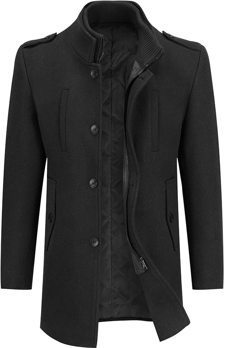 Allthemen Heren Wollen Winterjas met Opstaande Kraag - Kort Gevoerd Winterjack - S