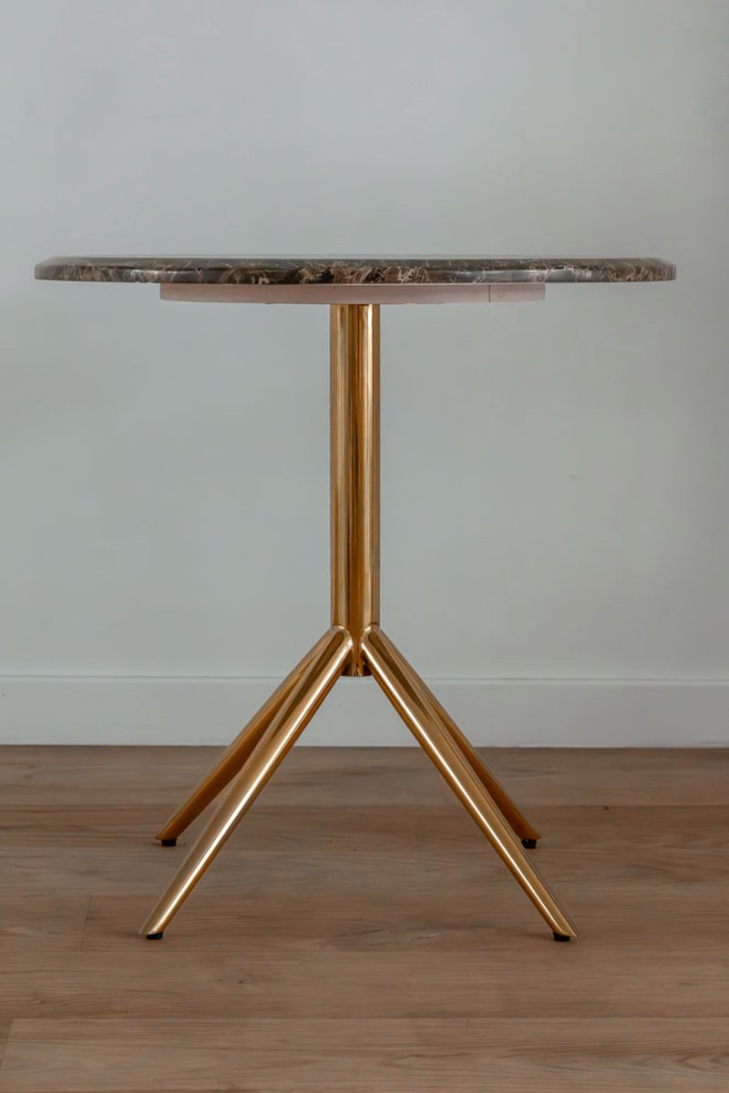 VLHOME marmeren salontafel roestvrij stalen onderstel ronde bijzettafel 50Ø x 53H goud -bruin