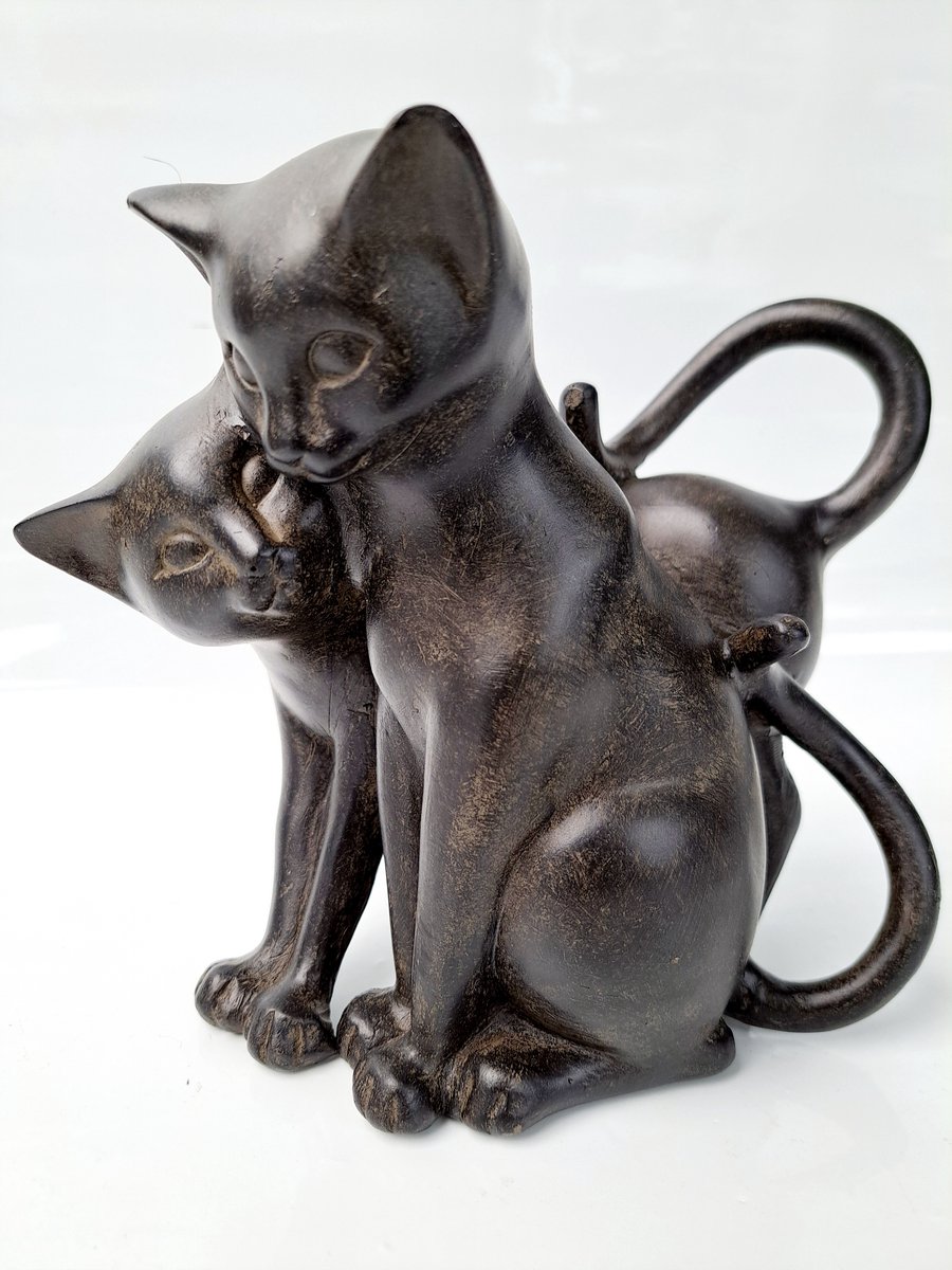 Denza Katten beelden zwarte kat CT2185 - Decoratie - polyresin- 2 stuks -polystone - poes katten