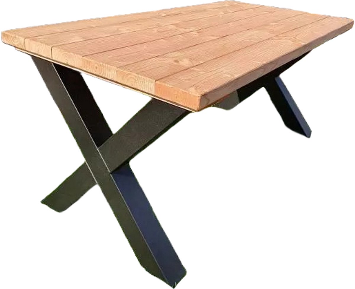 Tuintafel met stalen X poot- Douglas hout- volledig gemonteerd- 90x200