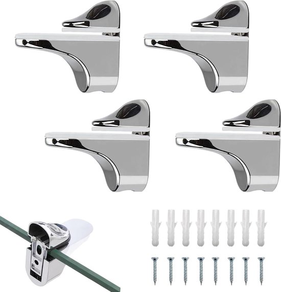 Sintrix Fab 4 x Regalhalterungen Halterung für IKEA DETOLF, extra Regalclips, kompatibel mit IKEA DETOLF Vitrine, Glasregalträger, alle Muttern, Schrauben & Silikonpads im Lieferumfang enthalten