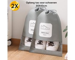 2Stuks - Schoenenzak - Schoenentas - Schoenenzakken - Sac de rangement pour chaussures - Shoe Storage Bag - Reis & Opberg Tas voor Schoenen & Kleding - Waterafstotende - stofafstotende Organizer Zak - Grijs - Extra Groot - 30x 43cm