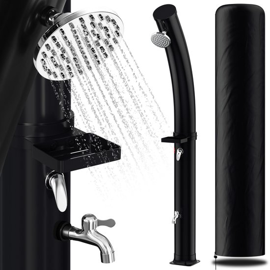 Izrielar Zonnedouche met handdouche, 40 liter, 225 cm, op zonne-energie verwarmde douches, instelbare temperatuur, tuindouche, tot 60 °C, 50 psi, warm water zonder stroom, kraan en 180 graden douchekop