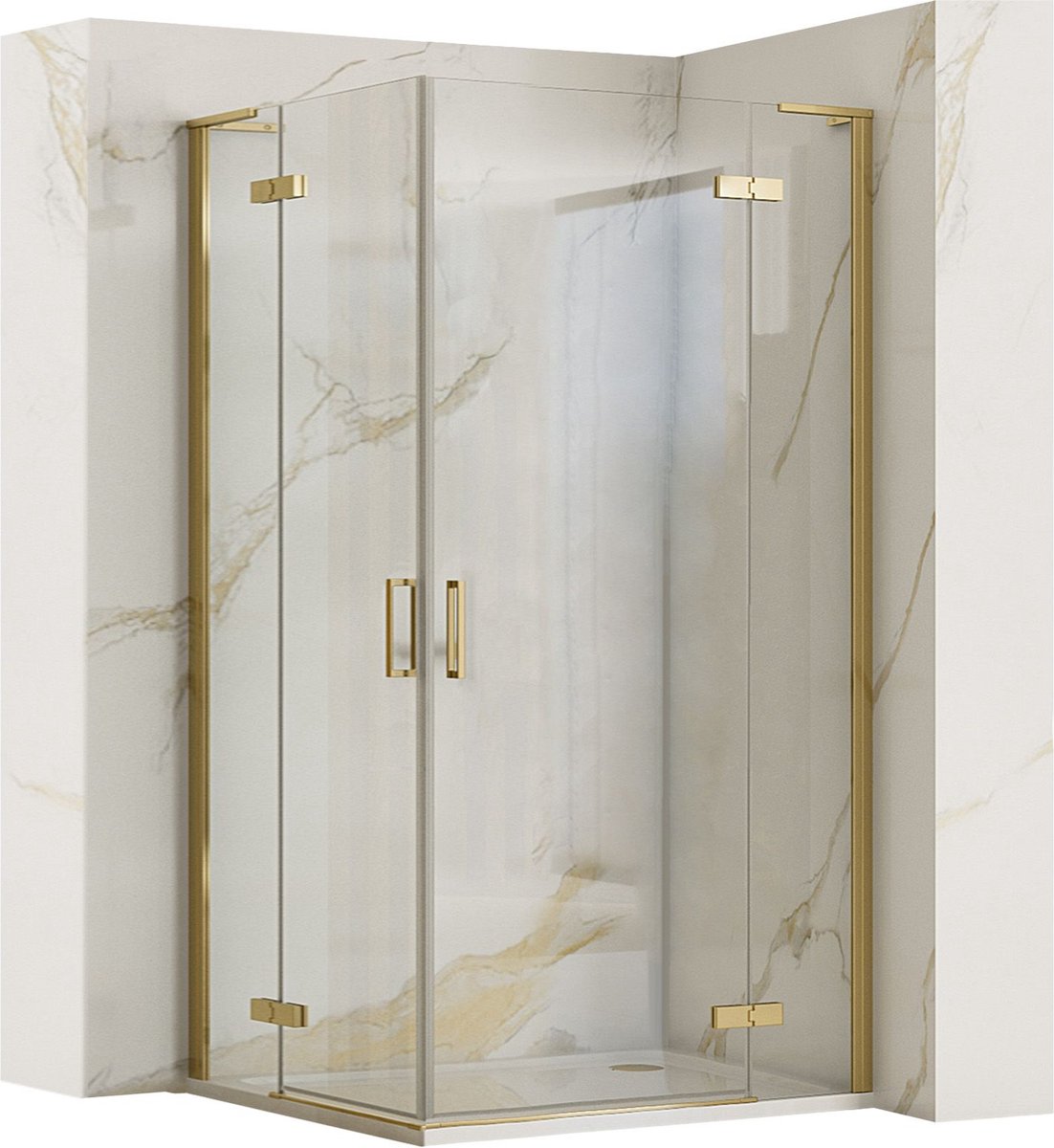 Rea Hugo Double Brush Gold 90X100 - 200 cm - Douchecabine - Rechthoek - Geborsteld Goud