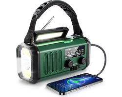Noodradio - Model XSY330 - Solar Powerbank - Opwindbaar - 10.000 mAh - Noodalarm - Draagbare Radio op accu - Zaklamp - Survival Noodpakket - Groen - Legergroen