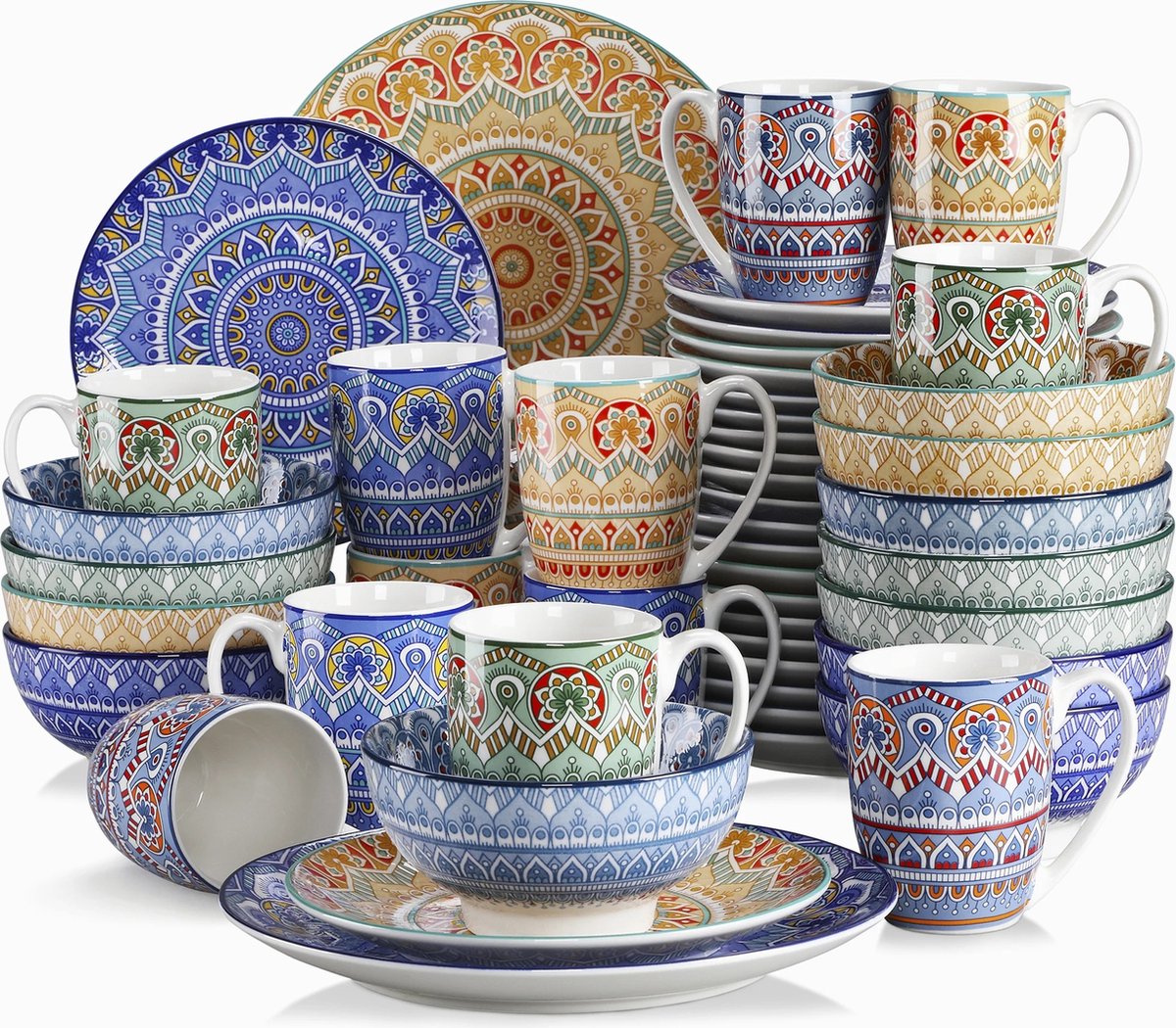 Serviesset - Bohemian Stijl - 12 Persoons Servies - Keramiek - Diner- en Dessertborden, Kommen en Kopjes - 48-delige Set
