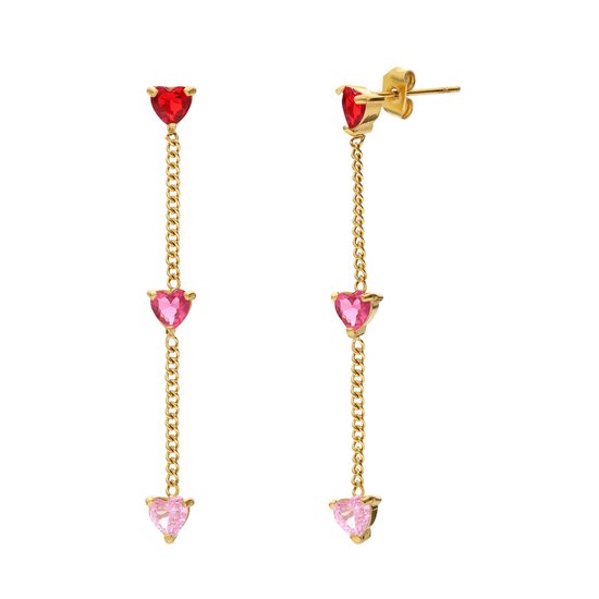 Boucles d'oreilles Lucardi en acier plaqué or avec cœur en zircone rouge pour femme - Boucles d'oreilles - Acier - Couleur or
