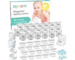 AYCORN Magnetisch Kinderslot Kastjes – Baby Peuter Magneet Beveiliging voor Kast, Deur en Lade – 20 Sloten en 2 Sleutels – Incl Instructievideo – Geen Boorwerk of Schroeven - Wit