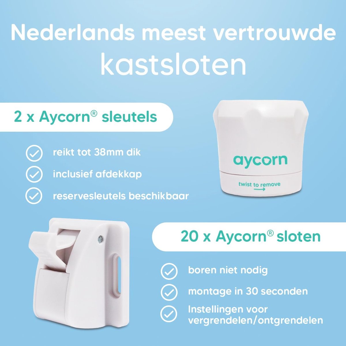 AYCORN Magnetisch Kinderslot Kastjes – Baby Peuter Magneet Beveiliging voor Kast, Deur en Lade – 20 Sloten en 2 Sleutels – Incl Instructievideo – Geen Boorwerk of Schroeven - Wit – foto 5