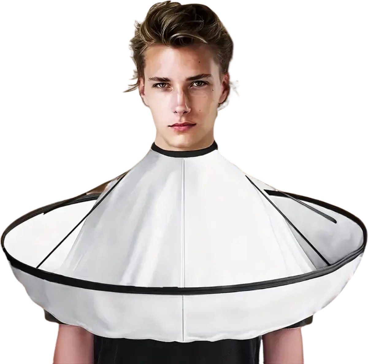 Nivard Baardschort - Beard Bib - Scheerschort - Baard Cape - Kappersmantel - Kapmantel - Zwart + Borstel