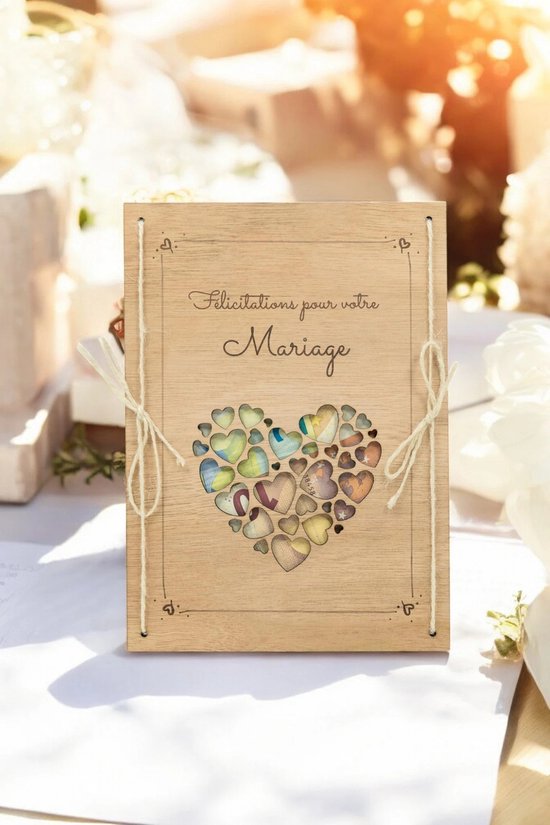 Huwelijkscadeau - Houten bord met hartje - FR - Félicitations pour votre Mariage - Congratulations on your Wedding Day - Geldcadeau - Trouwen - Huwelijk - Hout - Origineel - Wedding - Geschenk - Love - Bruidspaar - Bruiloft - Geld