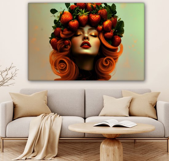 Tableau sur toile 140x90 cm - Décoration murale Femme - Fraises - Kroon - Décoration murale murale salon - Décoration chambre - Accessoires chambre - Peintures sur toile
