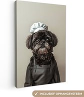 Canvas schilderij 20x30 cm - Exclusieve wanddecoratie Kokskleding - Zwart - Hondje - Muurdecoratie woonkamer - Slaapkamer decoratie - Kamer accessoires - Schilderijen op canvas
