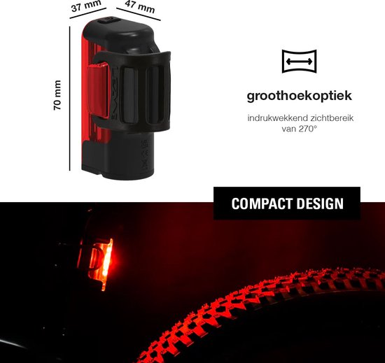 Lezyne Strip Drive Pro 400+ Rear - Fietsverlichting Achter - Fietslamp USB-C oplaadbaar - Veiligheidslampje Achterlamp - Achterlicht Fiets met 80 branduren - Zwart — afbeelding 5