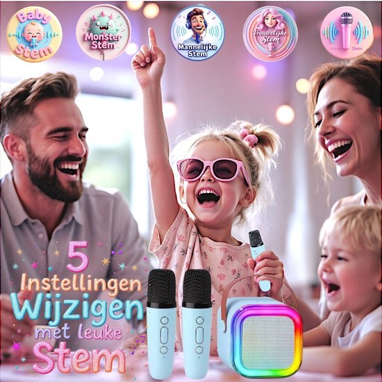 Klikkopers® - StemTovenaar Karaoke Set - Karaoke Machine met 2 Draadloze Microfoons - Voor Volwassenen en Kinderen - Bluetooth - LED - Blauw - Bluetooth Speaker - Karaoke machine — afbeelding 4
