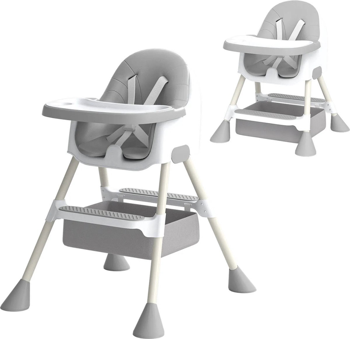 Baby Eetstoel - Hoge stoel - 6 tot 36 maanden - 2-in-1 met voetensteun - Afneembare Dubbele lade - Gemakkelijk schoon te maken - Grijs – foto 2