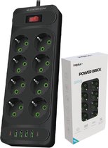 Bol.com intplus+ Power Brick Stekkerdoos - 2 Meter – 8 Stopcontacten & 6 USB-Poorten (2x USB-C PD Snelladen) – 2500W – Met Schak... aanbieding