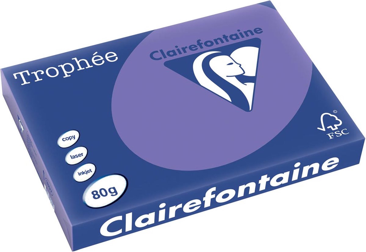 Clairefontaine Trophée Intens, gekleurd papier, A3, 80 g, 500 vel, violet 3 stuks