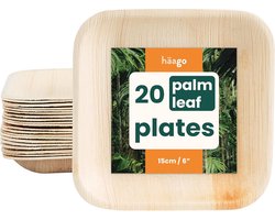 HAAGO 20 Palmblad Borden (15x15cm, vierkant) - Picknick & Buitenservies - Magnetronbestendig HAAGO 20 Palmblad Borden (15x15cm, vierkant) - Picknick & Buitenservies - Magnetronbestendig
