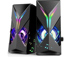 StayPowered PC-Luidspreker - Krachtig 10W Stereo Geluid - RGB Gaming Verlichting - USB Voeding & 3,5mm Jack - Plug & Play - Volumeregeling & Lichtknop - Slank & Modern Design - Zwart - Levering Sneller dan Aangegeven!
