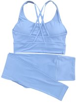 Set de Yoga et de Fitness 2 pièces - Leggings de sport - BH de Sport - Ferme - Sport résistant aux chocs - Soutien- BH - Leggings taille haute - Design Cross - Plusieurs couleurs - Blauw - Gris Bleu - Taille M