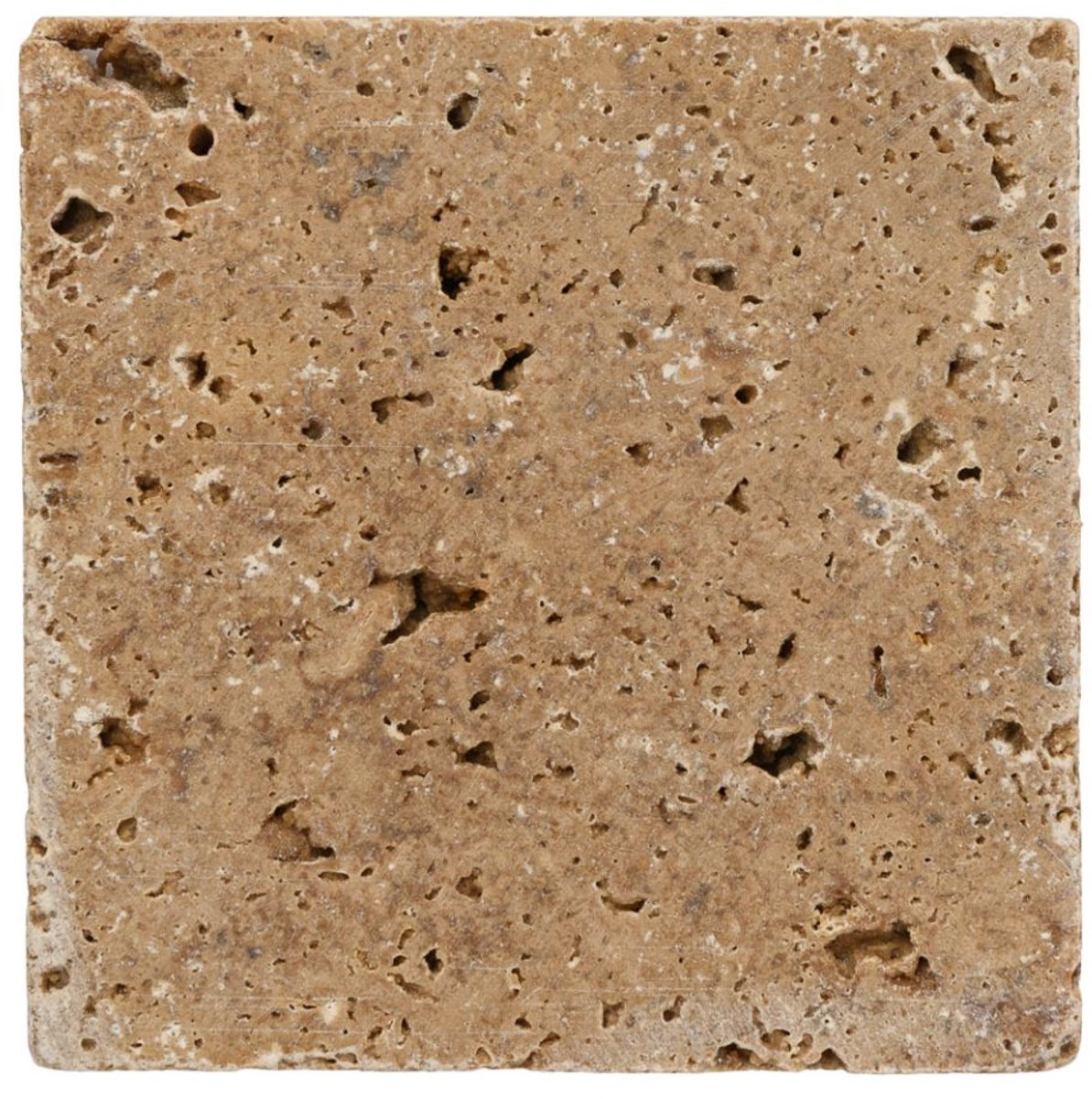 Travertin zeephouder 10x10cm vierkant bruin grijs - Ongevuld travertin onderzetter - Natuursteen plateau - Zeepbakje marmer