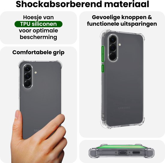Transparante hoes van schokabsorberend TPU siliconen, comfortabele grip, gevoelige knoppen en functionele uitsparingen.