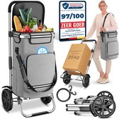 ELONEO Boodschappentrolley op Wielen - Opvouwbaar Boodschappenwagentje met Koelvak, 3-in-1 Trolley, Steekwagen en Schoudertas, Afneembare 43L Boodschappentas (zilver)