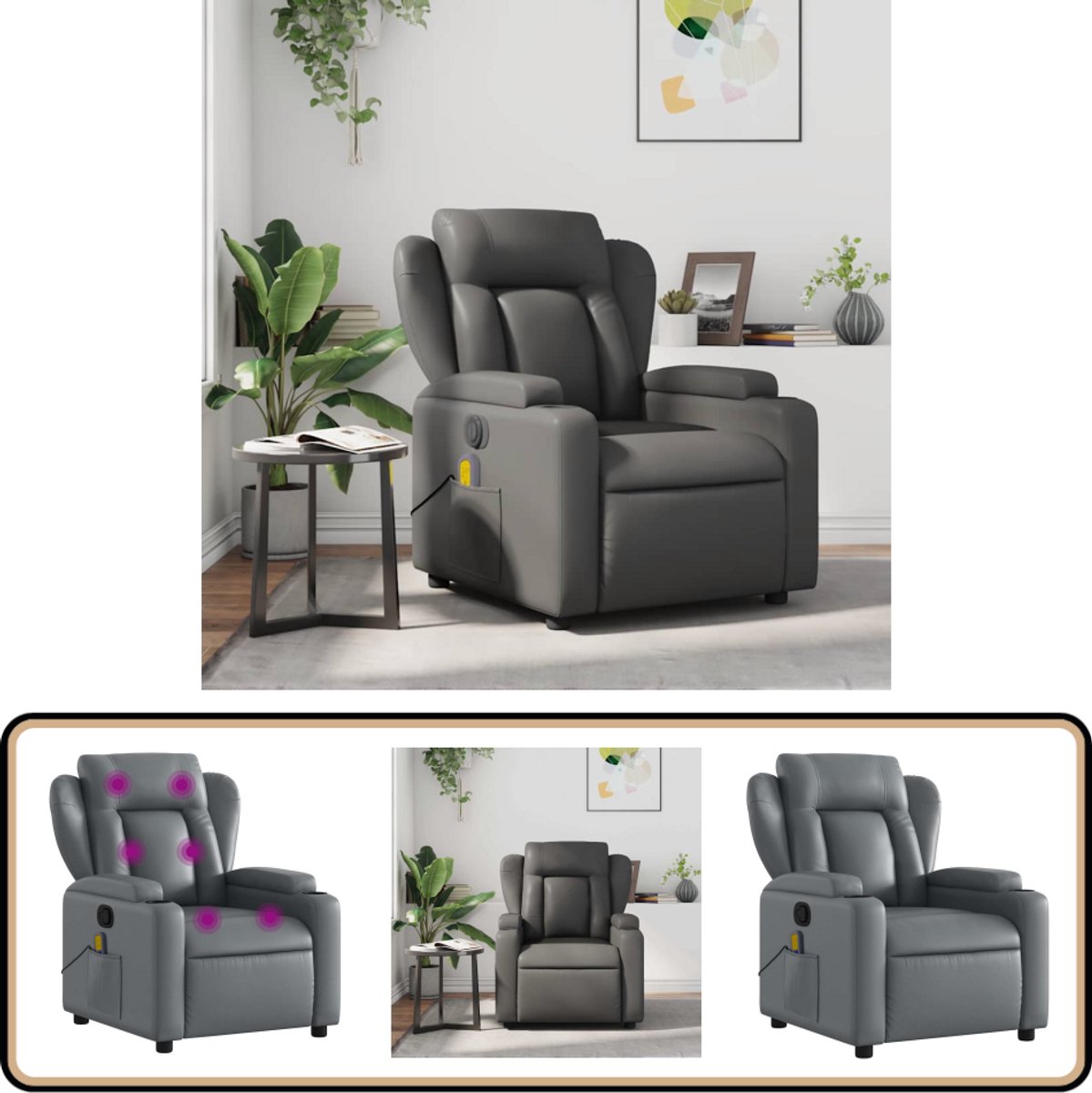 vidaXL Massagestoel - van - grijs - kunstleer