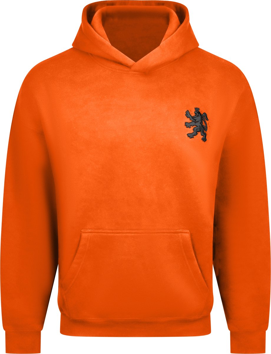 O.Leo - Oranje Hoodie heren & dames - Maat XL - Zwart geborduurde leeuw - Premium katoenmix - Unisex pasvorm sweater