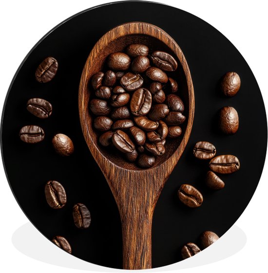 WallCircle - Wandcirkel - Muurcirkel - Hout - Zwart - Koffiebonen - Aluminium - Dibond - 30x30 cm - Binnen en Buiten